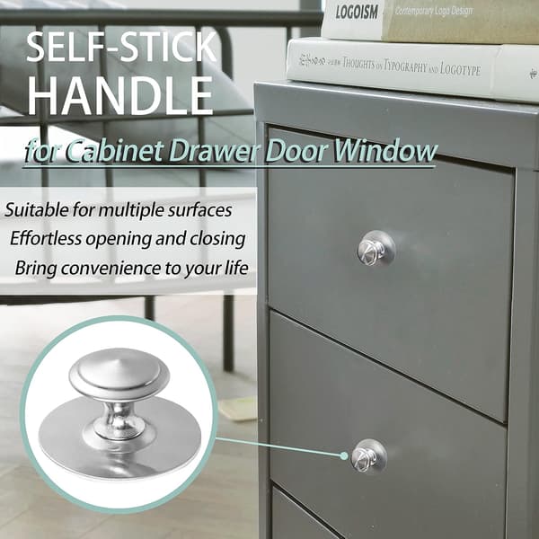Self-adhesive stainless steel drawer handle, kitchen cabinet handle, cabinet drawer handle, remove and stick on, no drilling (silver)