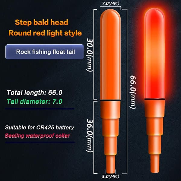 5 pcs LED Night Fishing Float Tail Light Fishing Rod Tip Light Re Red Round 5pcs