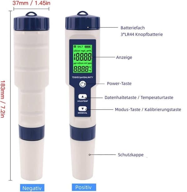 PH-måler, 5 i 1 PH/TDS/EC/Saltindhold/Temperaturmåler, Vandkvalitetsmonitor til Swimmingpools, Hydroponik