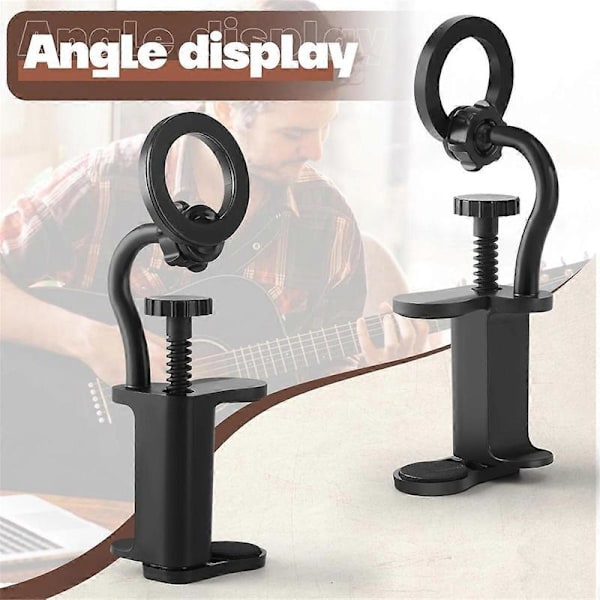 Magnetisk Gitarr Telefonhållare Justerbart Gitarrfäste Notställ Klämma för 6-8,8 cm Tjocka Gitarrer Ukulele Black