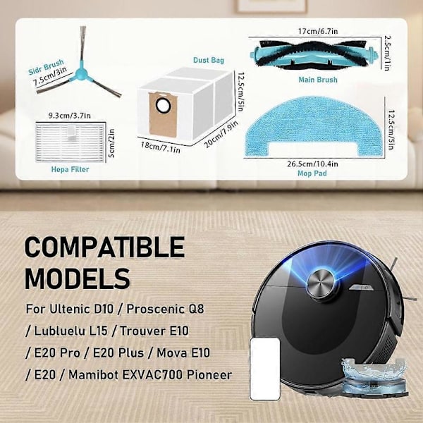 Tilbehør til Proscenic Q8 Max/Mova E20 PLUS/MONSGA MS1 Max/Liectroux M70 Pro Støvsuger Reservedele