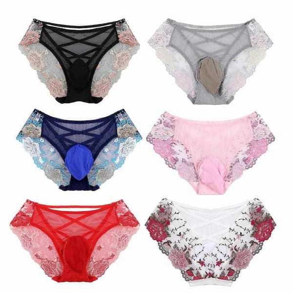 Herre Sissy Undertøy Blomsterblonde String Bikini Truser Crossdress Undertøy One Size