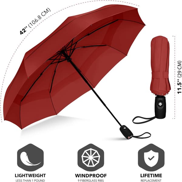 Repel Umbrella Windproof Travel Umbrellas for Rain - Easy Automatic Open Close, Durable & Compact Umbrella, Strong Fiberglass Frame, Waterproof Canopy Red