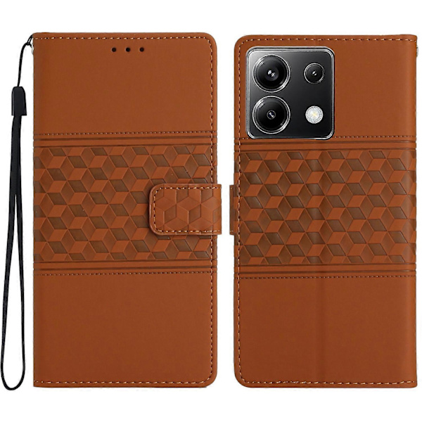 Diamantpräglat läderfodral för Xiaomi Poco X6 Brown
