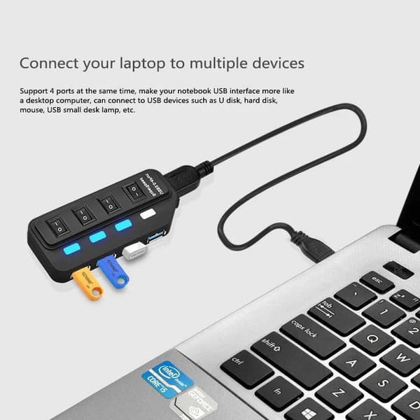 Adapter - USB-hubb multiport, USB 3.0-porter med individuell strømbryter (4 porter)