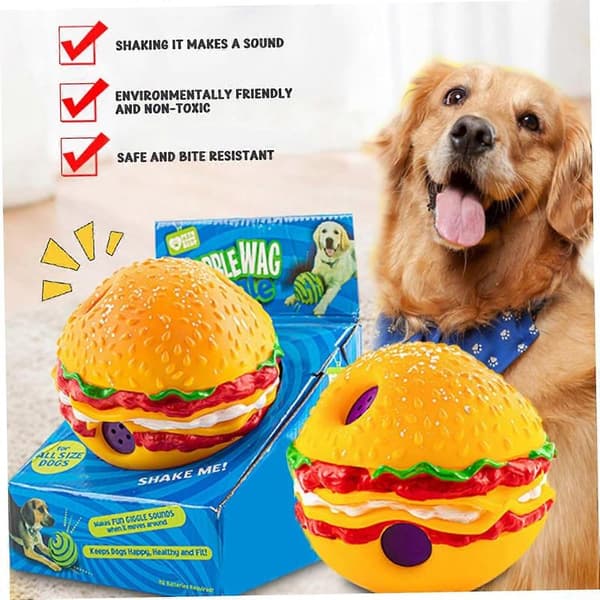 Pipig boll för hundar 14 cm Hamburger-formad interaktiv bitresistent oförstörbar vickleksak för ångestlindring
