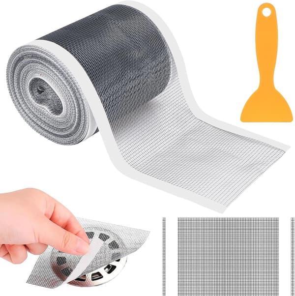70 mm x 10 m selvklæbende hårfanger til bruser, hårfilter, anti-tilstopning brusehår, engangsfilter til vask, med plastikspartel, til balkon, køkken