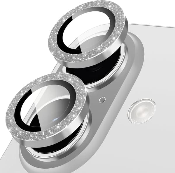 Camera Lens Protector for iPhone 16 / iPhone 16 Plus, Glitter Decoration Individual Lens Covers, Ultra-thin, Silver