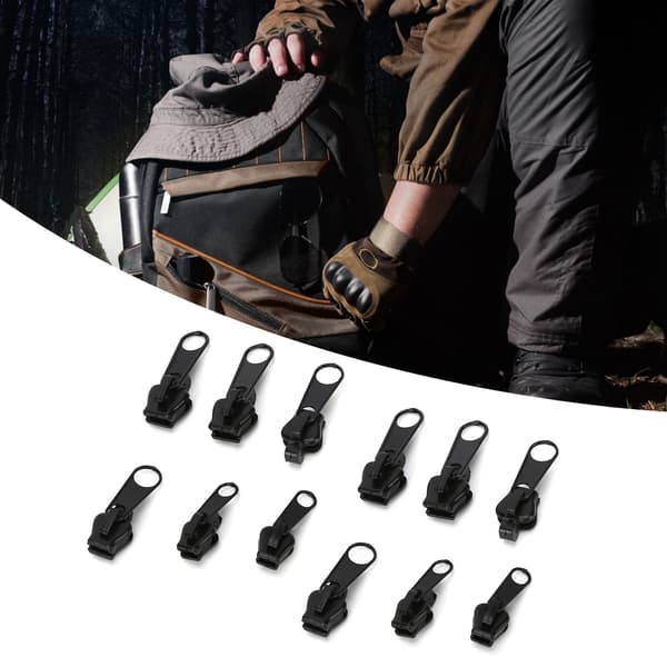 Zipper Repair Kit 12 Black Parts Fix Jackets Jeans Pants Coats Wallets