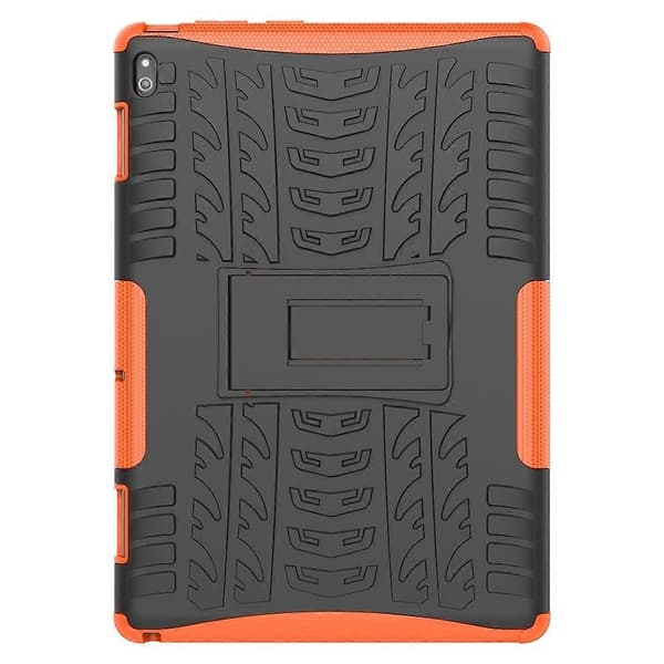 For Lenovo Tab E10 Dekktekstur Støtsikkert TPU+PC Beskyttelsesdeksel med Holder For Lenovo Tab E10 Orange