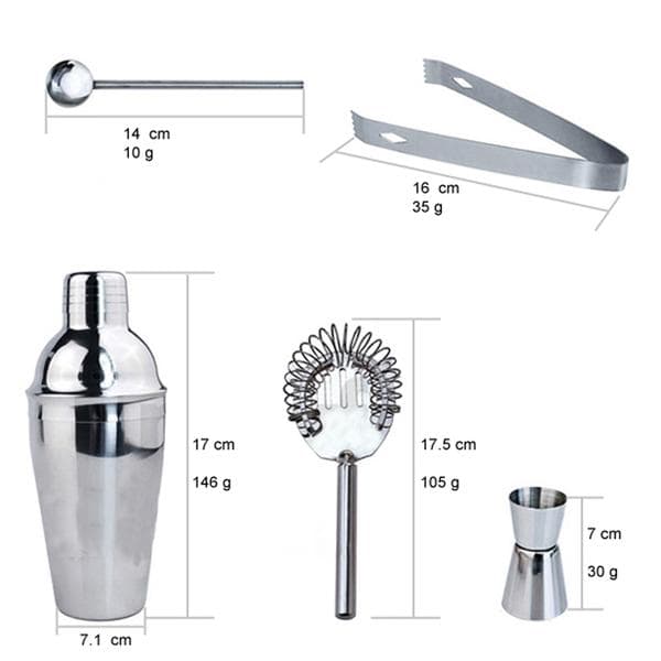 5-delt cocktailsett, barsett, shaker 350 ml - Rustfritt stål Sølv Silver Silver