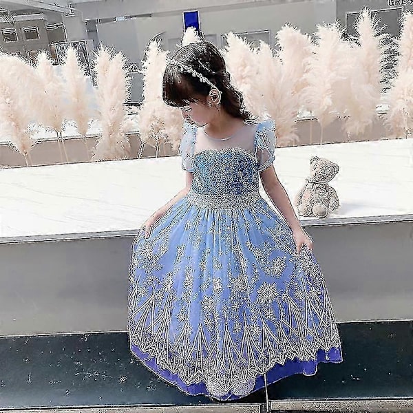 Jenter Sommerkjoler Prinsesse Elsa Cosplay Bursdagsfestkjoler 150