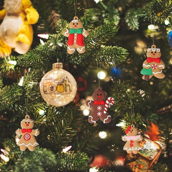 12 stk pepperkakemann-pynt til juletre, assorterte pepperkakefigurer i plast til juletre