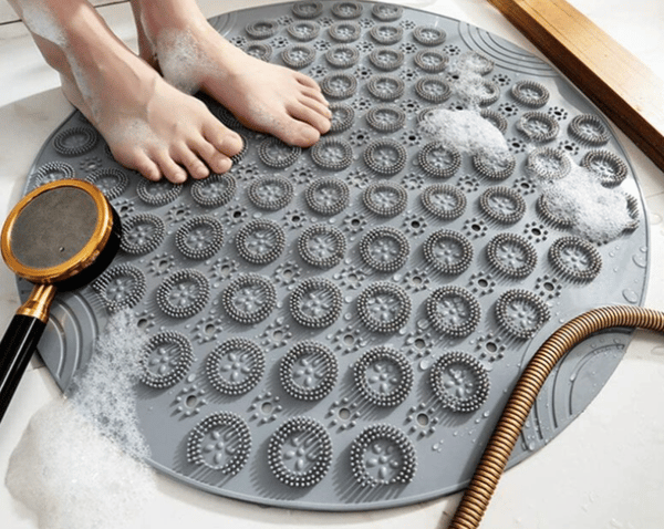 (Grå, 30 x 30 cm) PVC Rund Massagebademåtte Skridsikker Brusemåtte