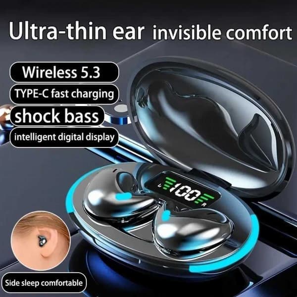 X55 Usynlige Trådløse Sovehodetelefoner, Mini Bluetooth 5.3 Ørepropper med Mikrofon Støyreduksjon Stereo