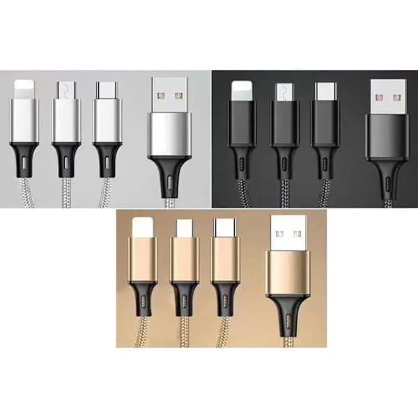 Laturi - Latauskaapeli Multi 3-in-1, USB-C, Micro-USB, iPhone - 1,2 m Musta