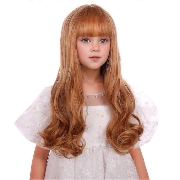 Barn Jordgubbsblond Peruk Barn Lång Orange Blond Peruk med Lugg Flickor Longwz