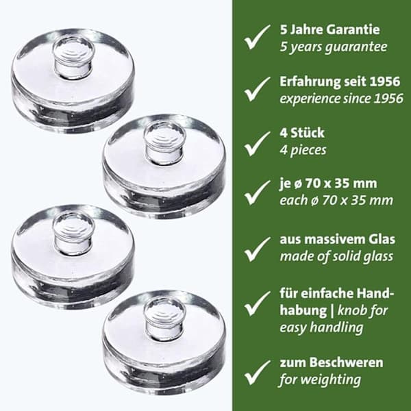 Glas Fermenteringsvikter Set - 4 Vikter för Inläggning & Fermentering, 7cm Diameter [JSR]