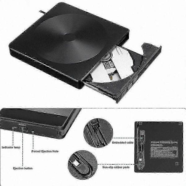 Ekstern 3D Blu-ray DVD-brænder, bærbar optisk drev med USB 3.0 og Type-C, bred systemkompatibilitet til Windows XP/7/8/10 og MacOS, Plug-and-Play