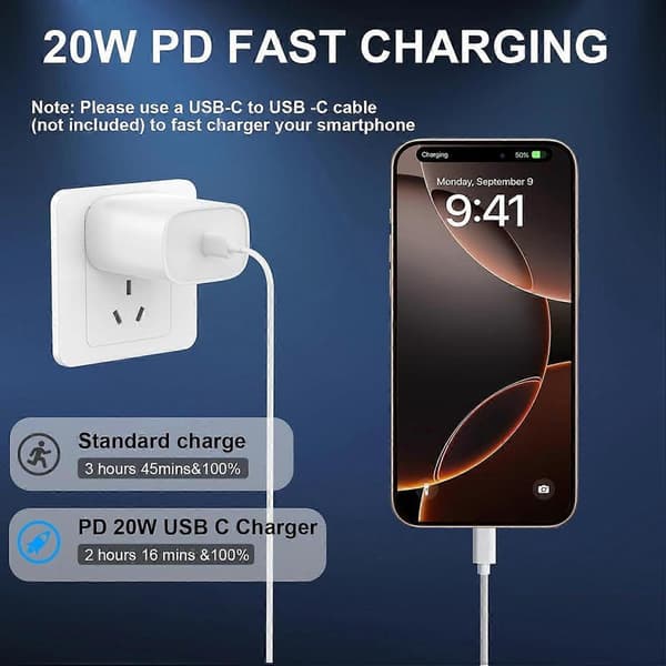 iPhone 16 15 Pro Max Lader Hurtiglading, 20W USB C Hurtigladerblokk iPhone 16 15 Laderkabel 3m Lang USB C Ladekabel for iPhone 16