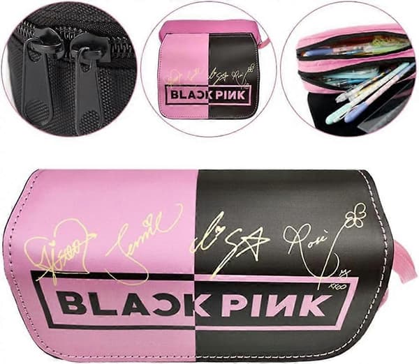 Blackpink - Blackpink Pennfodral Stor Kapacitet, Student Skrivmaterial Canvas Dragkedja Pennfodral Kosmetikväskor Pennhållare