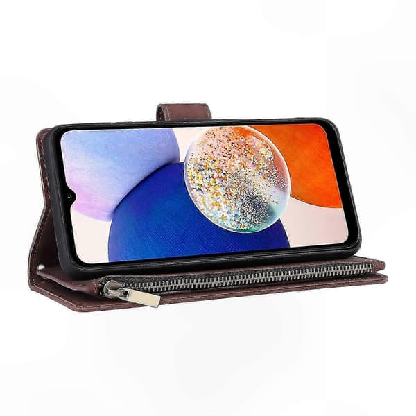Læderpung-etui med lynlås og flere kortpladser til Galaxy A35 5G Multicolor Coffee