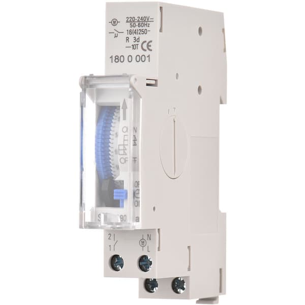 24-timers mekanisk timer 15-minutters minimum timer Skinnemontering Innebygd batteri, SUL180a AC220-240V Grå