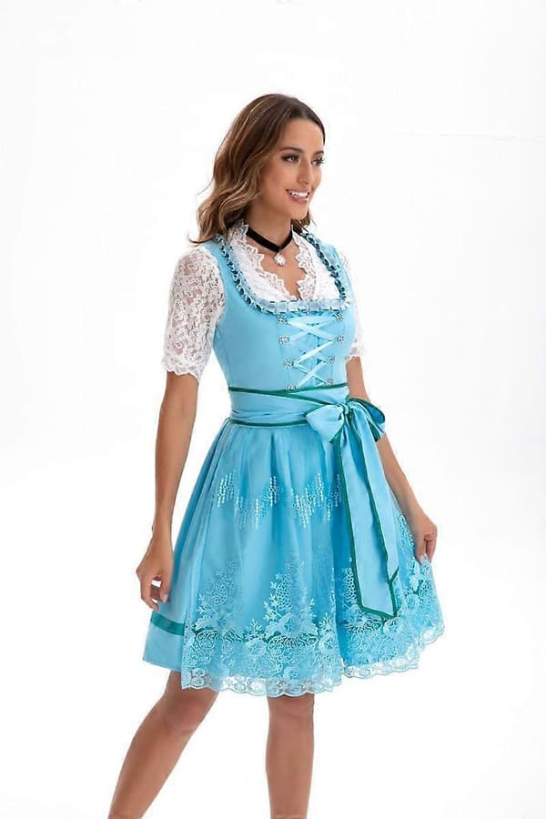 Oktoberfest Kostumer Kvinder Dirndl Kjoler 4 Dele Tysk Oktoberfest Kjole Bayersk Kjole Himmelblå Sky blue S