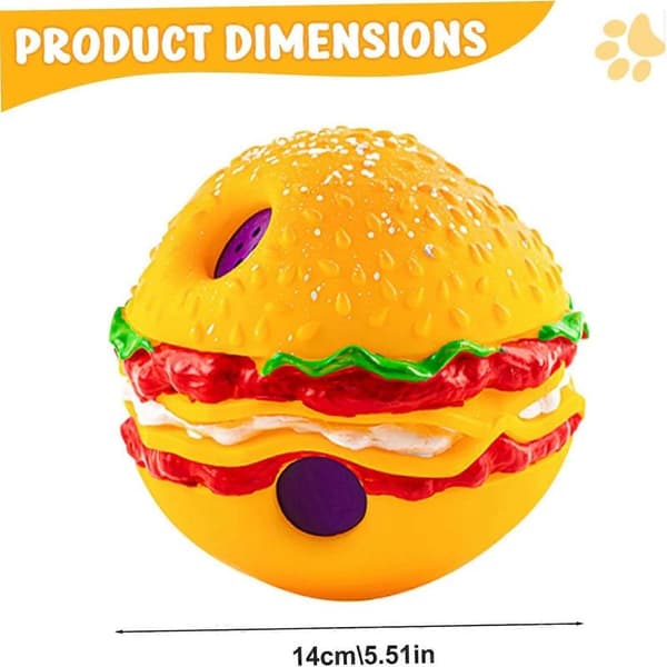Pipig boll för hundar 14 cm Hamburger-formad interaktiv bitresistent oförstörbar vickleksak för ångestlindring