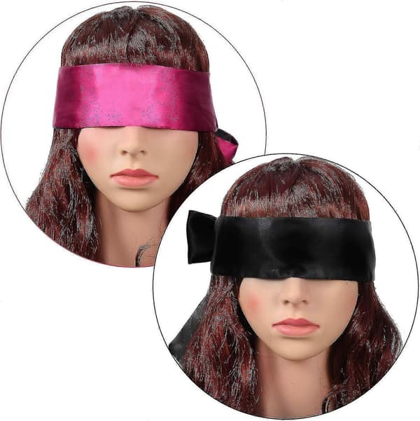 2-pack sovmask i satin, ögonbindel, 150 cm Black and Red