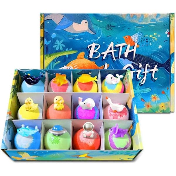 Gift Box with 12 Bath Bombs for Kids | Bath Bombs with a Surprise Inside for Kids | Organic