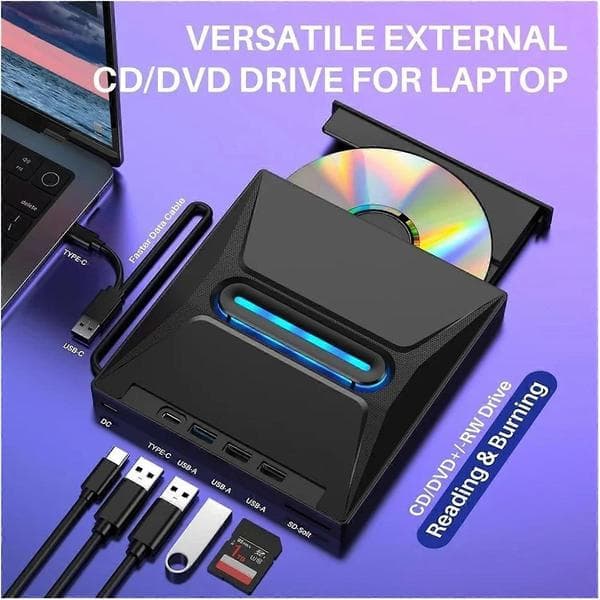 Eksternt CD DVD-drev med Blu-ray, SD-kortlæser, multiformatbrænding til bærbar og stationær computer