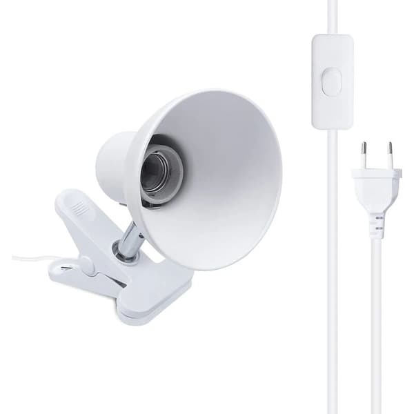 Table Lamp Holder Desk Lamp Clip 360 Degree Rotation E27 Bulb Socket Holder Lamp Base with Switch Cord Turtle Aquarium (White)