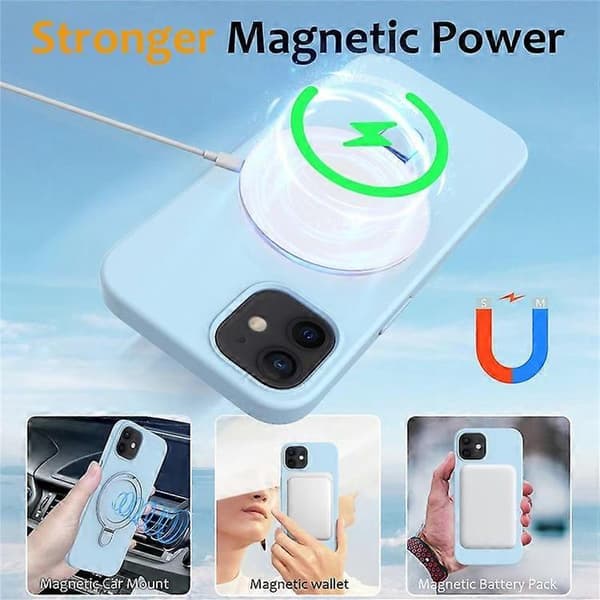 Kompatibelt magnetisk deksel til iPhone 11 med ringstativ PC + silikon, fallsikkert telefondeksel Azure