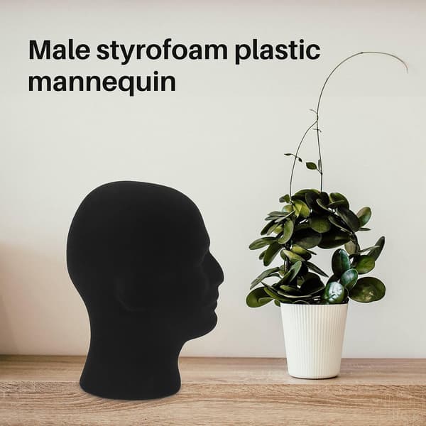 Skum mannequin hode for menn, modell for parykker, briller, hatter, svart displaystativ