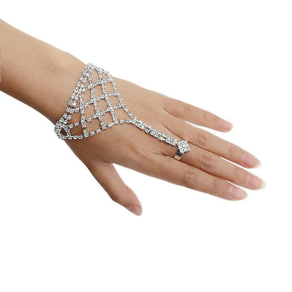 Mode flickor strass manschettarmband med fingerring