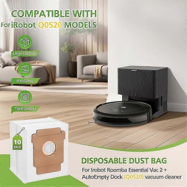 Erstatningsstøvposer af non-woven til robotstøvsugerdele – kompatibel med Essential Vac 2 Q0520 White