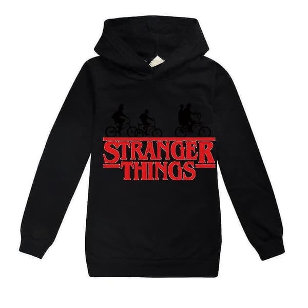 Stranger Things Tema Tenåringer Casual Hettegensere Langermet Genser med Hette Pullover Topper Svart Black 13-14 Years