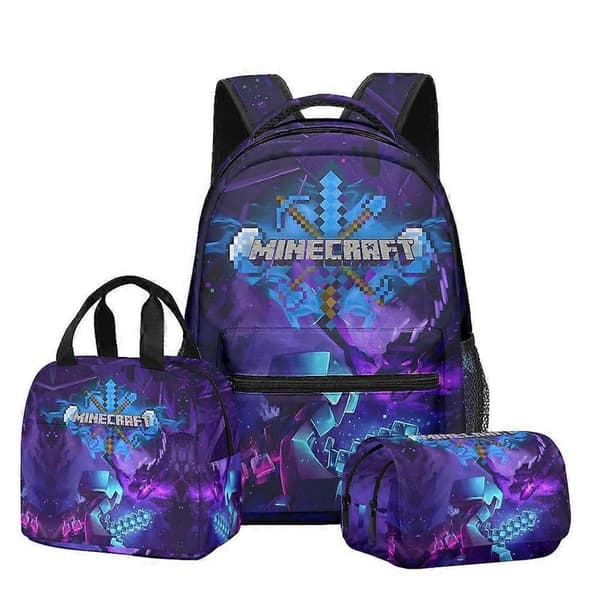 Minecraft 3D Ryggsekk Matboks Penalsett for Barn Studenter Skoleutstyr Flere Stiler 13 Three-piece set