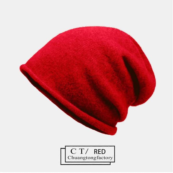 100% Kashmirmössa för kvinnor Varm Mjuk Stickad Slouchy Mössa Ullmössa Hatt Red