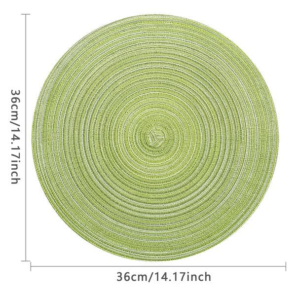 6 kappaleen setti, pyöreät PP-punotut pöytätabletit, 36 cm (vihreä)