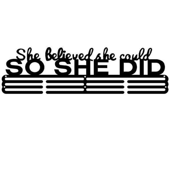 She Believed She Could SO SHE DID Medal Holder Display Hanging Rack Wall Mount Race Runner Gymnastics Soccer Sports Medal Frame