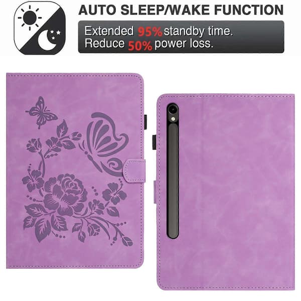Tablet-etui til Samsung Galaxy Tab S10 Lite S10 FE S9 FE S9 kortholder stativ sommerfugl blomsterprint Light purple Light Purple