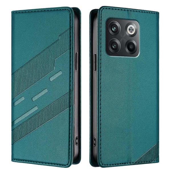 Preget lommebok PU-deksel til OnePlus 10T Dark green For OnePlus 10T