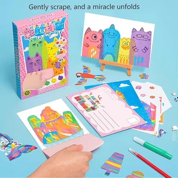 Squeegee Art Kids Paint Kit, DIY Rainbow Scratch Art, Rainbow Scratch Art for Kids (2 kpl) 26s