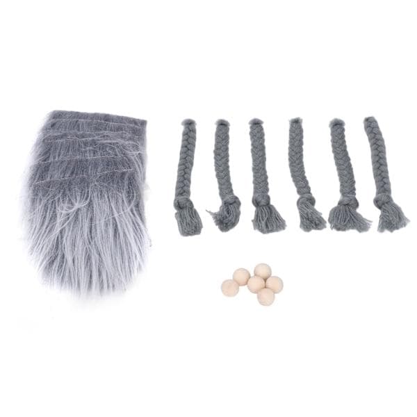 18 st Förklippta Tomteskägg Fluffig Grå Kostymfläta med Träkulor DIY Hantverk Ornament