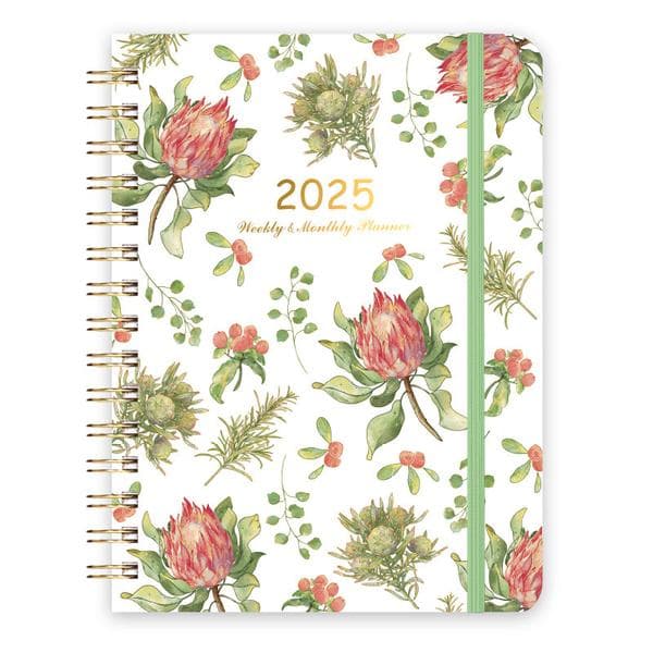 Planleggerbok med spiralrygg, blomstermønster, ukeplanlegger, A5-format January-December 25