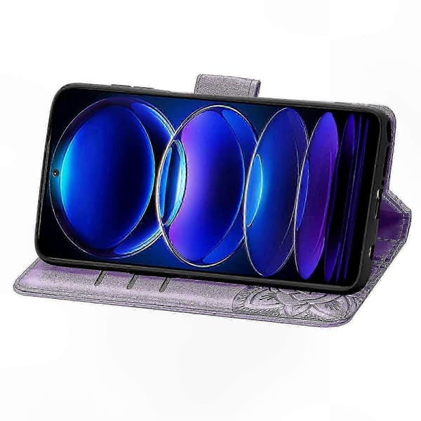 PU læderpung-etui med sommerfuglemønster til telefon Light Purple