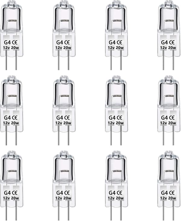 G4 Halogenpærer 20W 12V, 12-pakning Halogenpærer Lampepære Ha