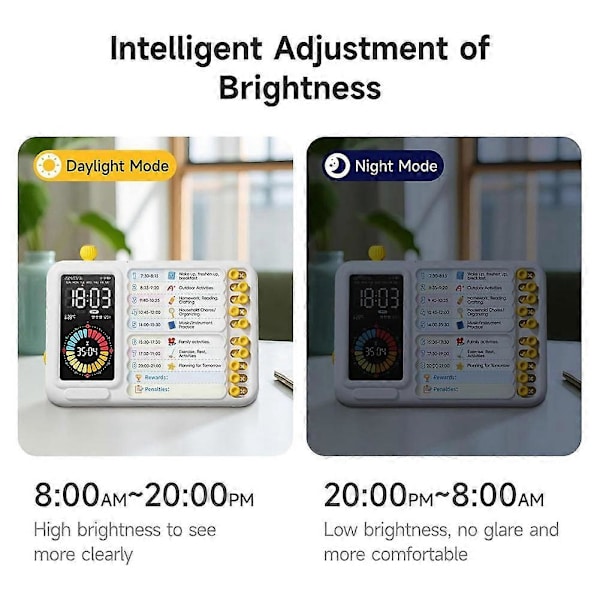 Visuell timer for barn og voksne, ADHD-timer med planleggingstavle for timeplaner, oppgavetimer, visuell timer for småbarn, lydløs timer Vit